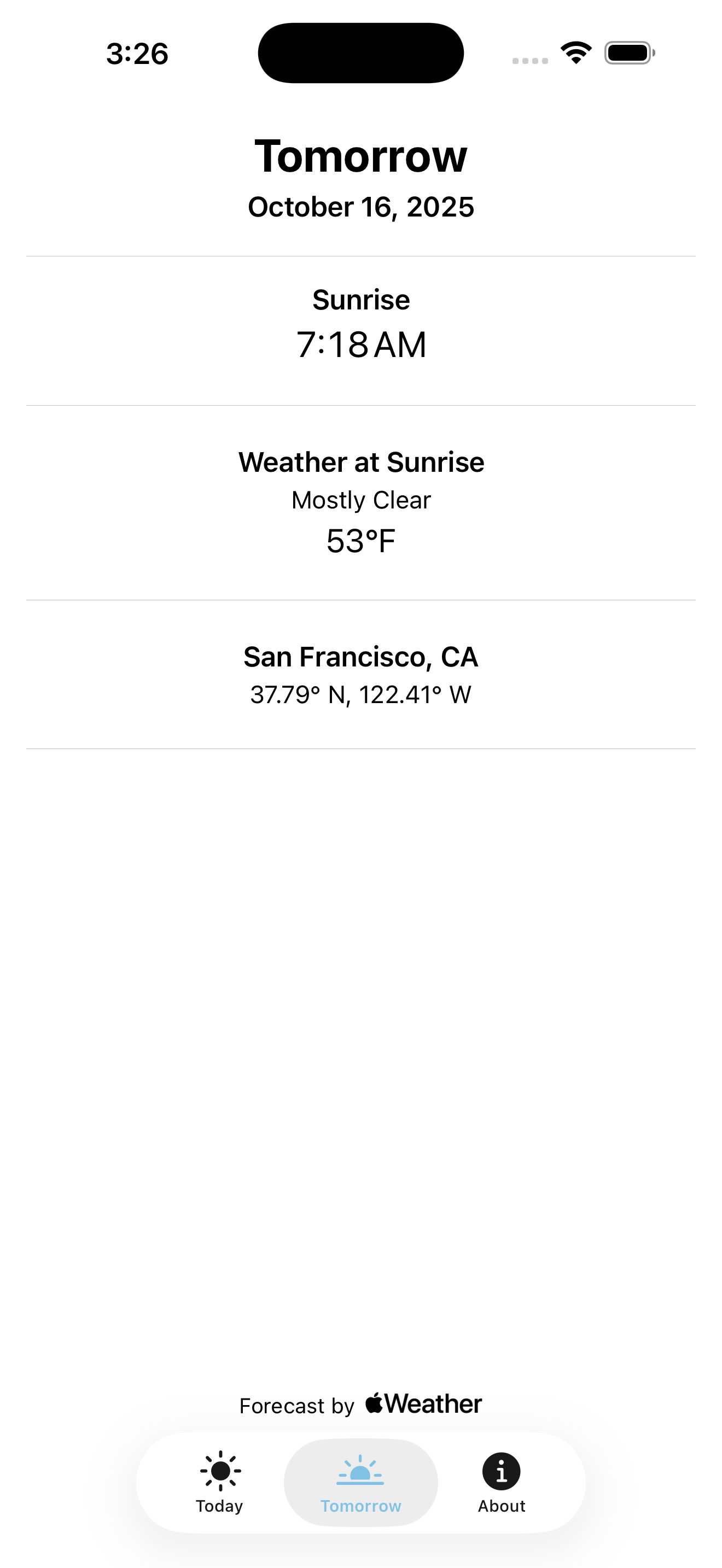 Basic Sky — Tomorrow screen